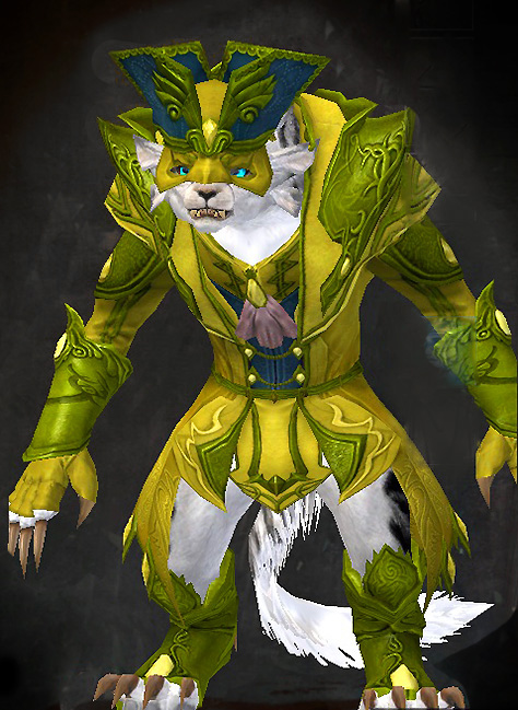 Guild Wars 2 Charr Light Female Crafted Armor Set - Dyed Green & Blue - Masquerade