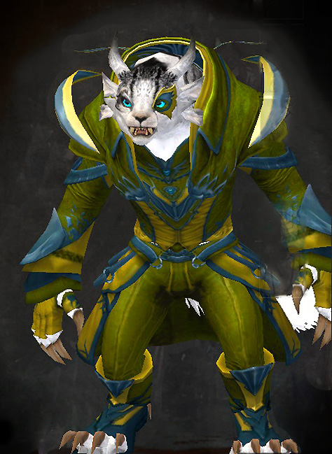 Guild Wars 2 Charr Light Female Gem Armor Set - Dyed Green & Blue - Phoenix