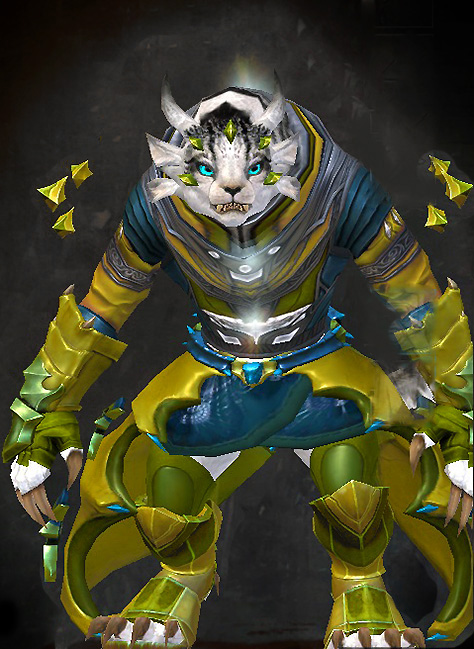 Guild Wars 2 Charr Light Female Crafted Armor Set - Dyed Green & Blue - Refined Envoy