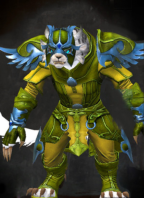 Guild Wars 2 Charr Light Female WvW Armor Set - Dyed Green & Blue - Triumphant