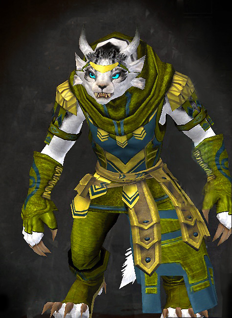 Guild Wars 2 Charr Light Female Order Armor Set - Dyed Green & Blue - Vigil's Honor