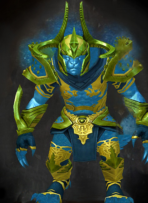 Guild Wars 2 Charr Light Female Gem Armor Set - Dyed Green & Blue - Zodiac