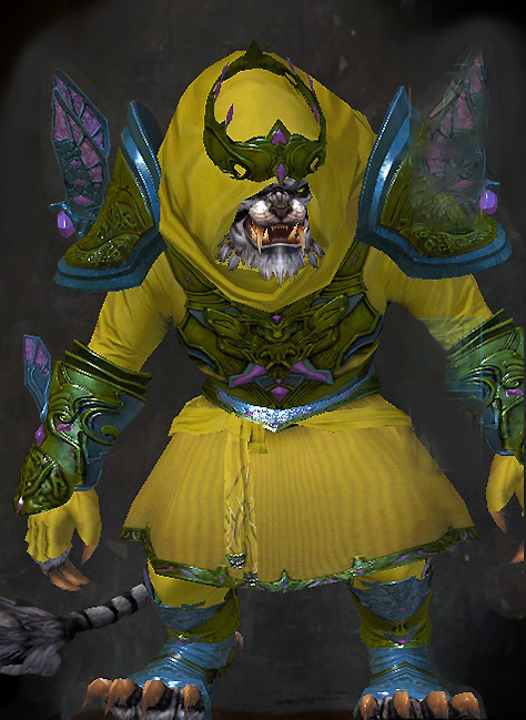 Guild Wars 2 Charr Light Male PvP Armor Set - Dyed Green & Blue - Ardent Glorious