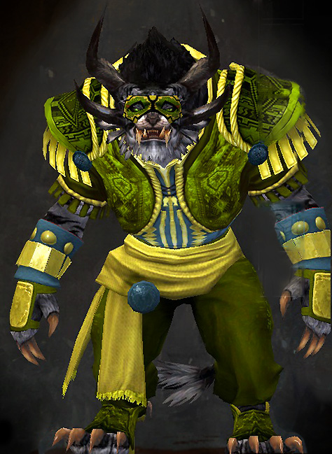 Guild Wars 2 Charr Light Male Crafted Armor Set - Dyed Green & Blue - Embroidered