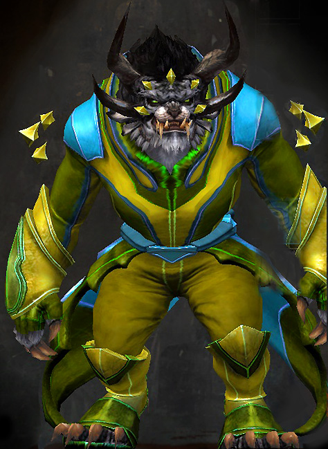 Guild Wars 2 Charr Light Male Crafted Armor Set - Dyed Green & Blue - Experimental Envoy