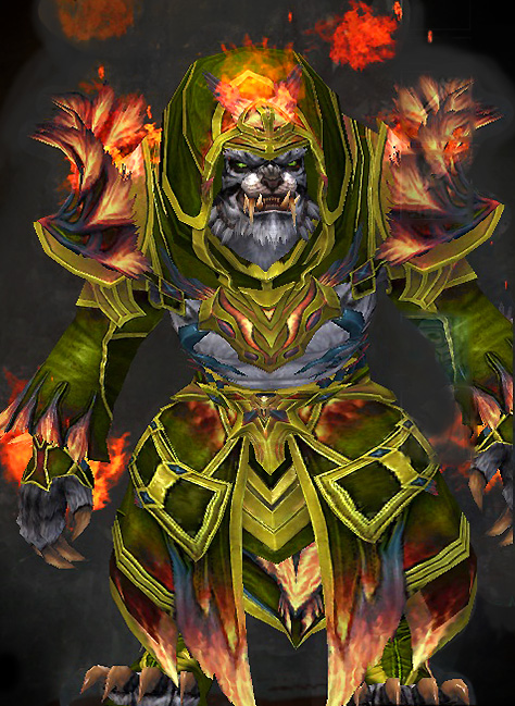 Guild Wars 2 Charr Light Male Gem Armor Set - Dyed Green & Blue - Flamekissed