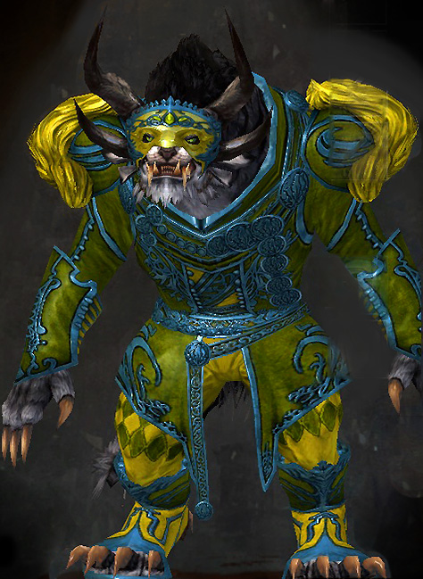 Guild Wars 2 Charr Light Male Crafted Armor Set - Dyed Green & Blue - Illustrious