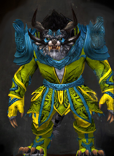 Guild Wars 2 Charr Light Male Gem Armor Set - Dyed Green & Blue - Incarnate