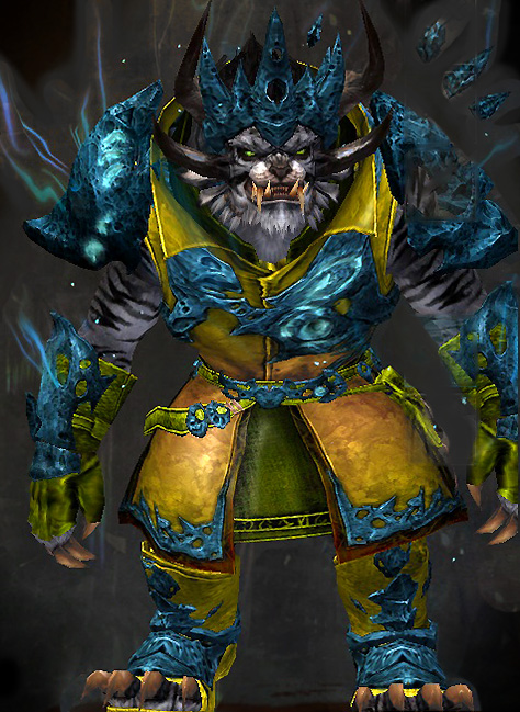 Guild Wars 2 Charr Light Male Heart of Thorns Armor Set - Dyed Green & Blue - Leystone