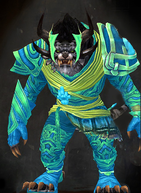 Guild Wars 2 Charr Light Male Living Story Armor Set - Dyed Green & Blue - Luminescent