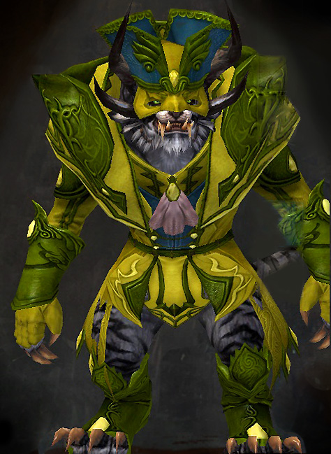 Guild Wars 2 Charr Light Male Crafted Armor Set - Dyed Green & Blue - Masquerade
