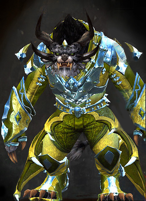 Guild Wars 2 Charr Light Male Crafted Armor Set - Dyed Green & Blue - Perfected Envoy