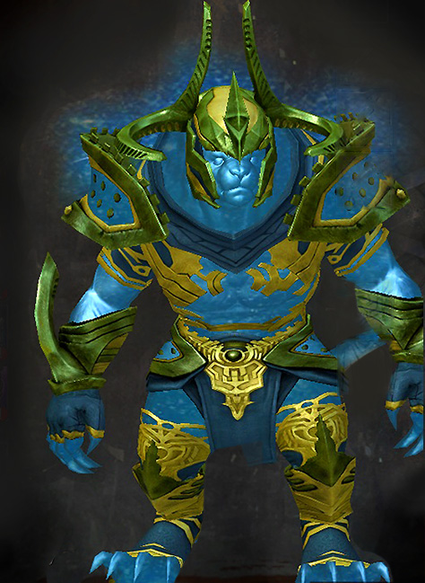 Guild Wars 2 Charr Light Male Gem Armor Set - Dyed Green & Blue - Zodiac