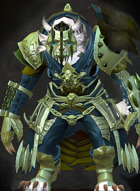 Guild Wars 2 Charr Medium Female Heart of Thorns Armor Set - Dyed Green & Blue - Bladed