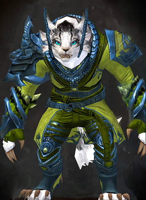 Guild Wars 2 Charr Medium Female Living Story Armor Set - Dyed Green & Blue - Carapace