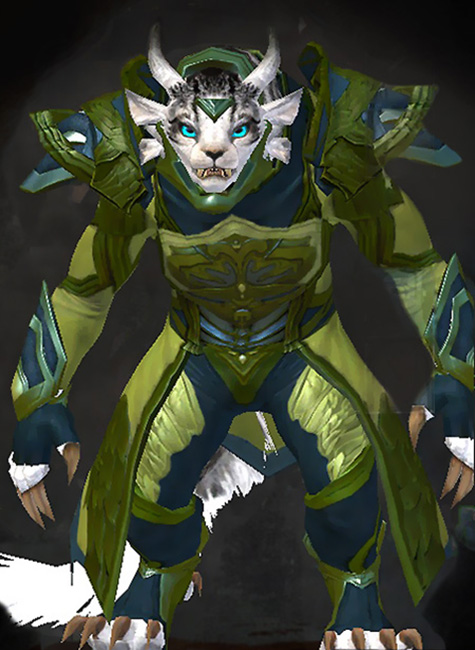 Female Dungeon Caudecus's Manor - Council Watch Guild Wars 2 Charr Medium Female Dungeon Armor Set - Dyed Green & Blue - Council Watch