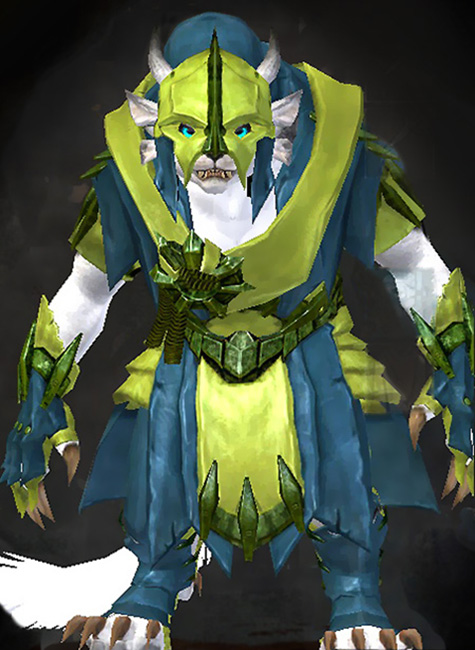 Female Cultural Tier 1 - Drover Guild Wars 2 Charr Medium Female Cultural Armor Set - Dyed Green & Blue - Drover