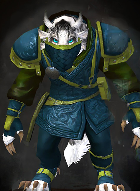 Female Karma - Duelist Guild Wars 2 Charr Medium Female Karma Armor Set - Dyed Green & Blue - Duelist
