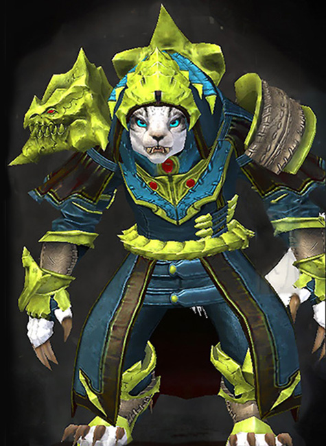 Female Crafted - Experimental Envoy Guild Wars 2 Charr Medium Female Crafted Armor Set - Dyed Green & Blue - Experimental Envoy