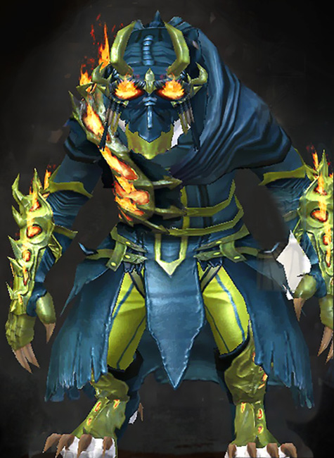 Guild Wars 2 Charr Medium Female Dungeon Armor Set - Dyed Green & Blue - Flame Legion