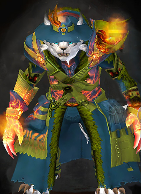 Guild Wars 2 Charr Medium Female Gem Armor Set - Dyed Green & Blue - Flamewalker