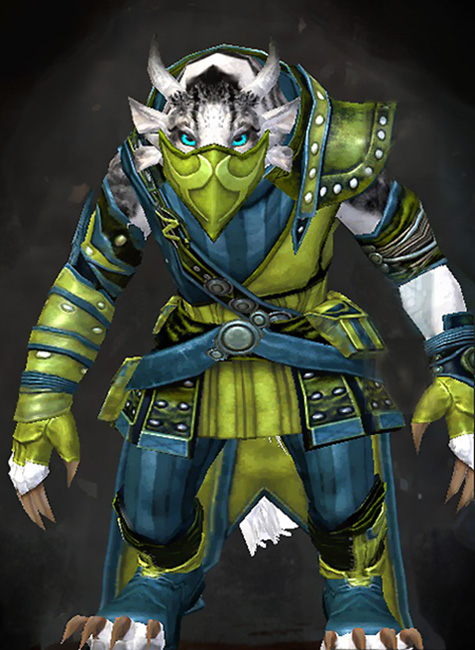 Guild Wars 2 Charr Medium Female Hall of Monuments Armor Set - Dyed Green & Blue - Heritage