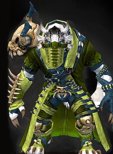 Guild Wars 2 Charr Medium Female Gem Armor Set - Dyed Green & Blue - Krytan