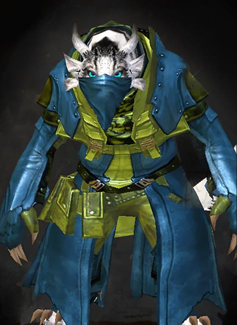 Female - Marauder Guild Wars 2 Charr Medium Female Armor Set - Dyed Green & Blue - Marauder