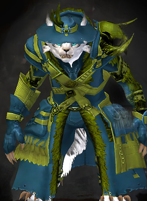 Female WvW - Mist Walker Guild Wars 2 Charr Medium Female WvW Armor Set - Dyed Green & Blue - Mist Walker