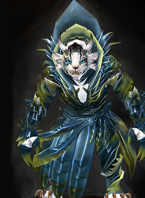 Guild Wars 2 Charr Medium Female Dungeon Armor Set - Dyed Green & Blue - Nightmare Court