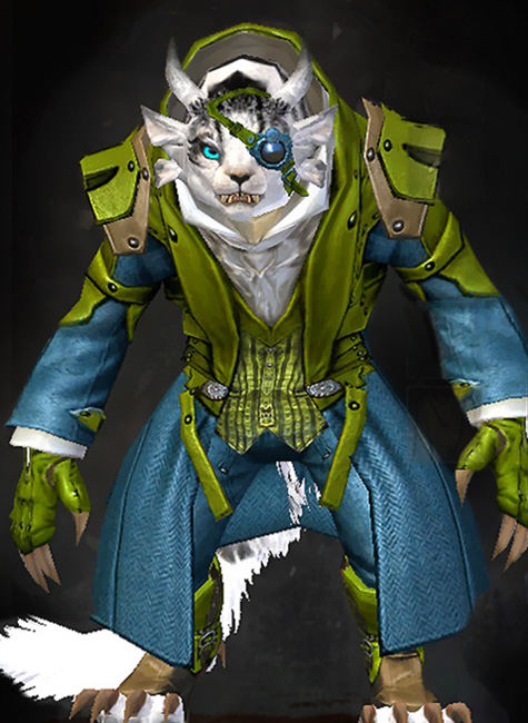 Guild Wars 2 Charr Medium Female Crafted Armor Set - Dyed Green & Blue - Noble