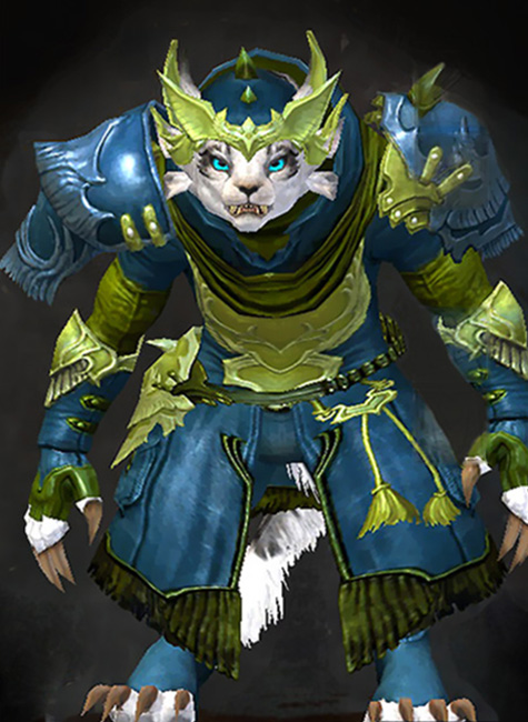 Guild Wars 2 Charr Medium Female Crafted Armor Set - Dyed Green & Blue - Prowler