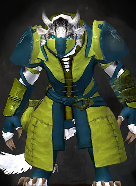 Guild Wars 2 Charr Medium Female Armor Set - Dyed Green & Blue - Rawhide