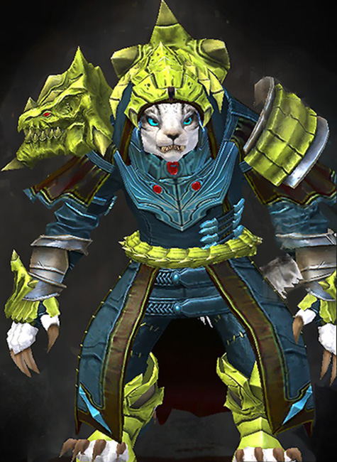 Guild Wars 2 Charr Medium Female Crafted Armor Set - Dyed Green & Blue - Refined Envoy