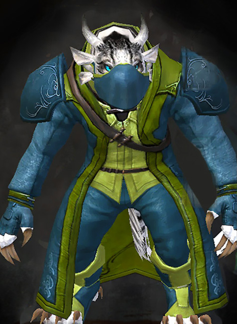 Guild Wars 2 Charr Medium Female Armor Set - Dyed Green & Blue - Rogue