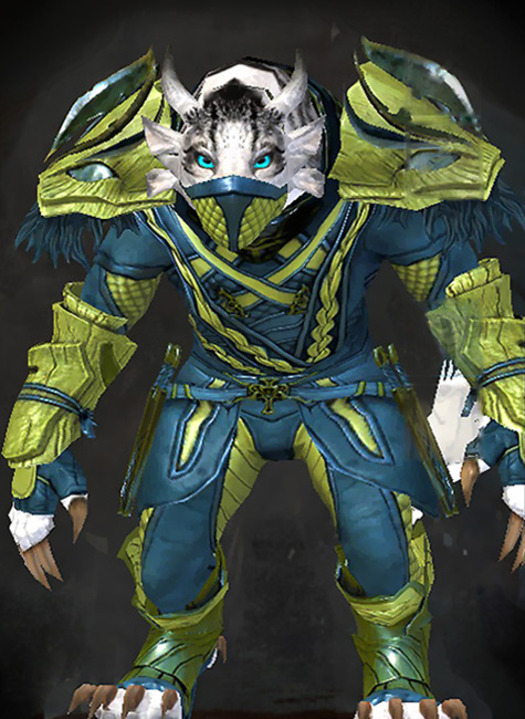 Female Gem Store - Strider's Guild Wars 2 Charr Medium Female Gem Armor Set - Dyed Green & Blue - Strider's