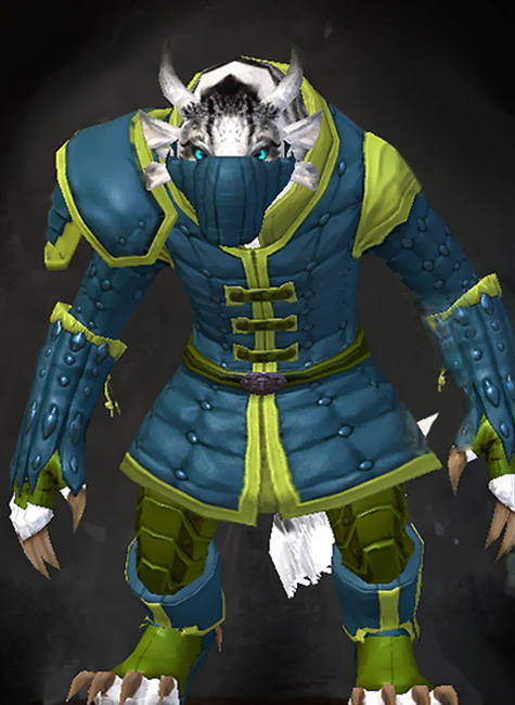 Female - Studded Guild Wars 2 Charr Medium Female Armor Set - Dyed Green & Blue - Studded