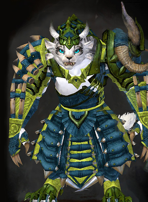 Female Cultural Tier 3 - Trapper Guild Wars 2 Charr Medium Female Cultural Armor Set - Dyed Green & Blue - Trapper