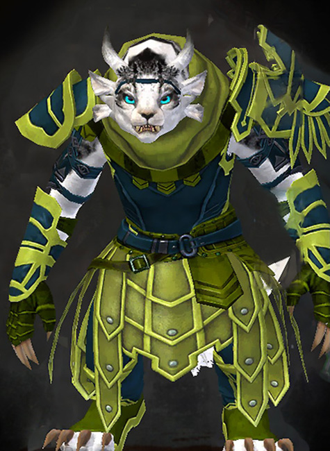 Guild Wars 2 Charr Medium Female Order Armor Set - Dyed Green & Blue - Vigil's Honor
