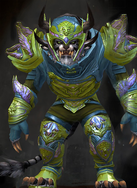 Guild Wars 2 Charr Medium Male PvP Armor Set - Dyed Green & Blue - Ardent Glorious