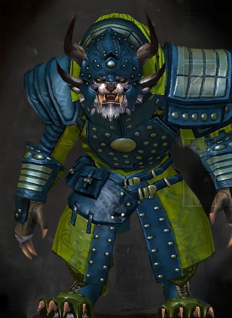 Male Dungeon Ascalonian Catacombs - Ascalonian Sentry Guild Wars 2 Charr Medium Male Dungeon Armor Set - Dyed Green & Blue - Ascalonian Sentry
