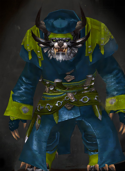 Guild Wars 2 Charr Medium Male Karma Armor Set - Dyed Green & Blue - Buccaneer