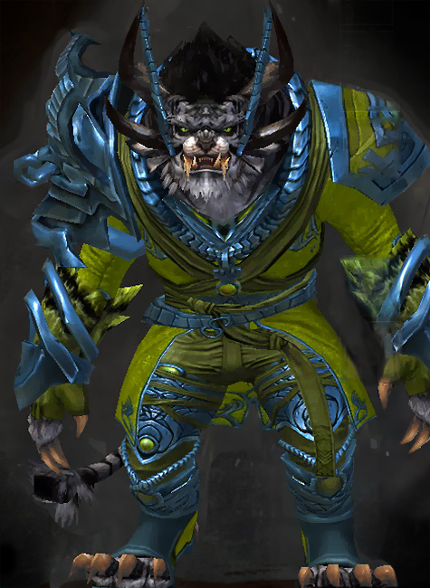 Male Living Story - Carapace Guild Wars 2 Charr Medium Male Living Story Armor Set - Dyed Green & Blue - Carapace