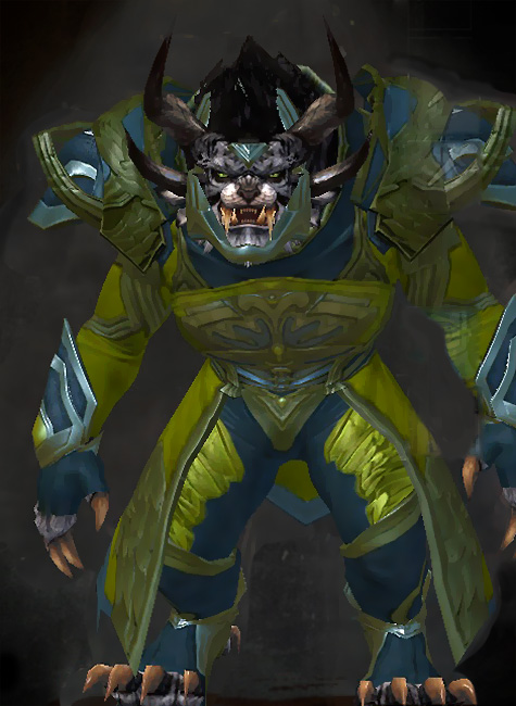 Male Dungeon Caudecus's Manor - Council Watch Guild Wars 2 Charr Medium Male Dungeon Armor Set - Dyed Green & Blue - Council Watch