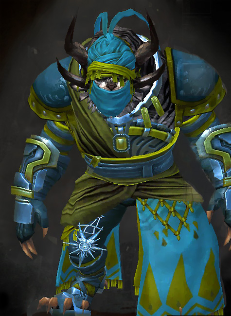 Guild Wars 2 Charr Medium Male Path of Fire Armor Set - Dyed Green & Blue - Elonian