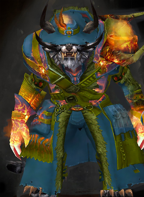 Guild Wars 2 Charr Medium Male Gem Armor Set - Dyed Green & Blue - Flamewalker