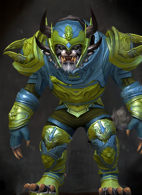 Male PvP - Glorious Guild Wars 2 Charr Medium Male PvP Armor Set - Dyed Green & Blue - Glorious