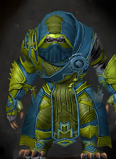 Guild Wars 2 Charr Medium Male Dungeon Armor Set - Dyed Green & Blue - Inquest