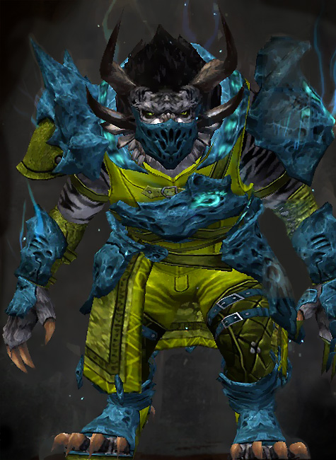 Guild Wars 2 Charr Medium Male Heart of Thorns Armor Set - Dyed Green & Blue - Leystone