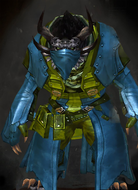 Guild Wars 2 Charr Medium Male Armor Set - Dyed Green & Blue - Marauder